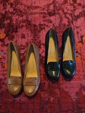 Marc Fisher Black and Brown Leather Loafers - Women's Slip-On Flats